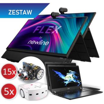 Zestaw 3: 2x monitor Flex + 2x laptop Acer + 15x robot Maqueen + 5x robot Thymio